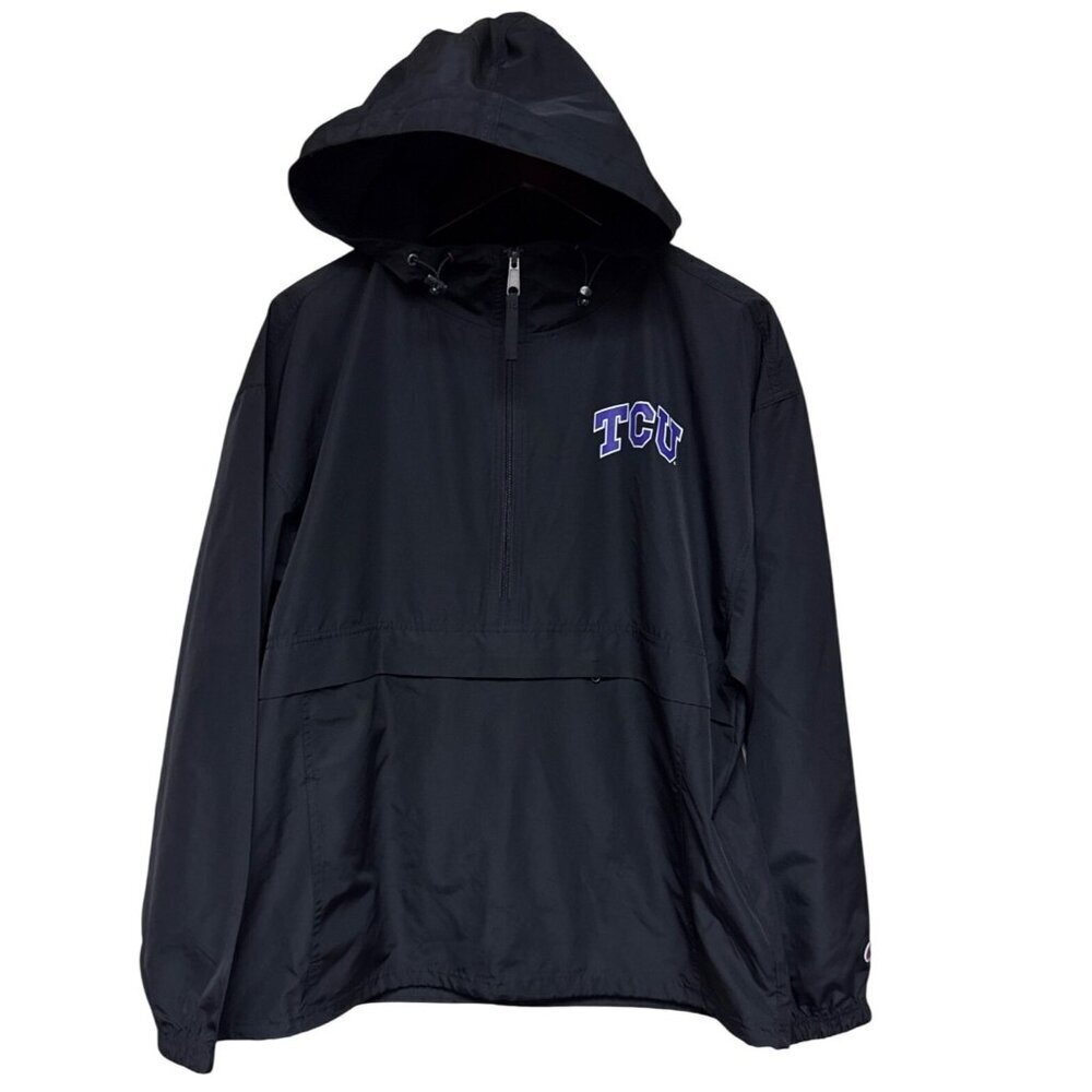 Champion Men's Jacket TCU Texas Christian University Anorak Black Hooded Large